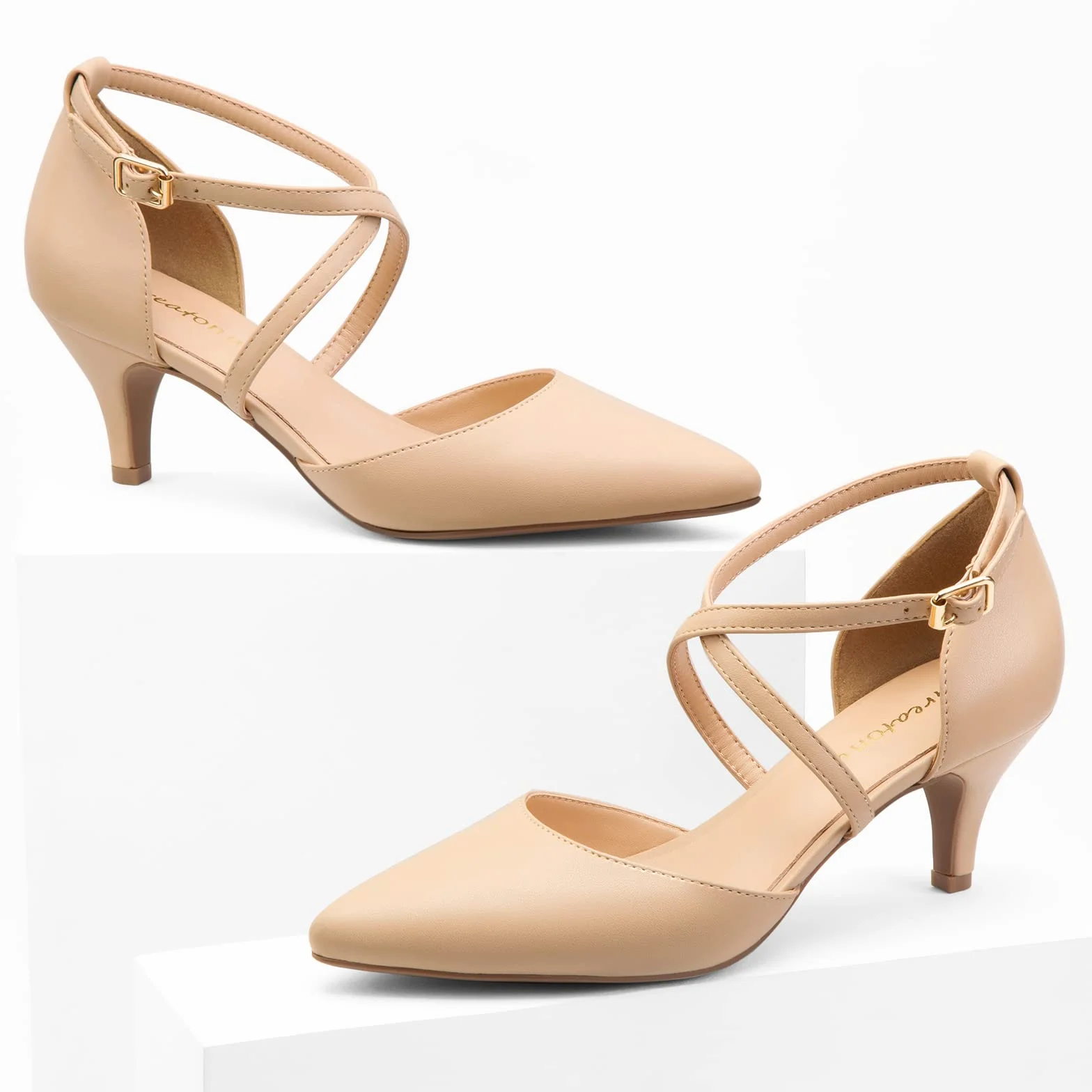 Greatonu Sandali con Tacco Gattino Punta Chiusa Cinturino alla Caviglia Scarpe da Festa Donna Borgogna