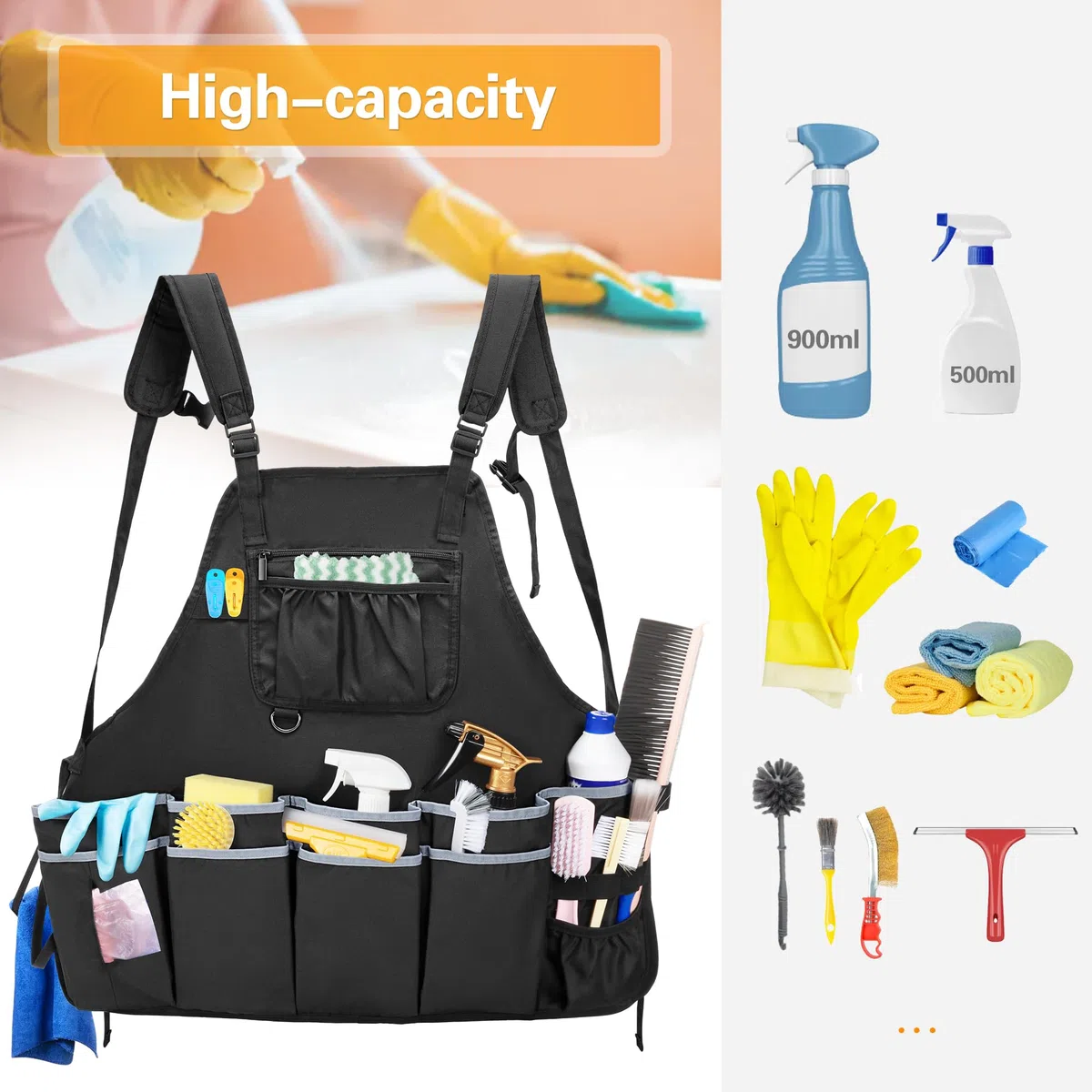HODRANT Grembiule Grande per la Pulizia con Doppia Tracolla, Grembiule da Lavoro con Tasche per la Pulizia di Forniture Aziendali, Della Casa per Donne e Uomini (Solo Grembiule)