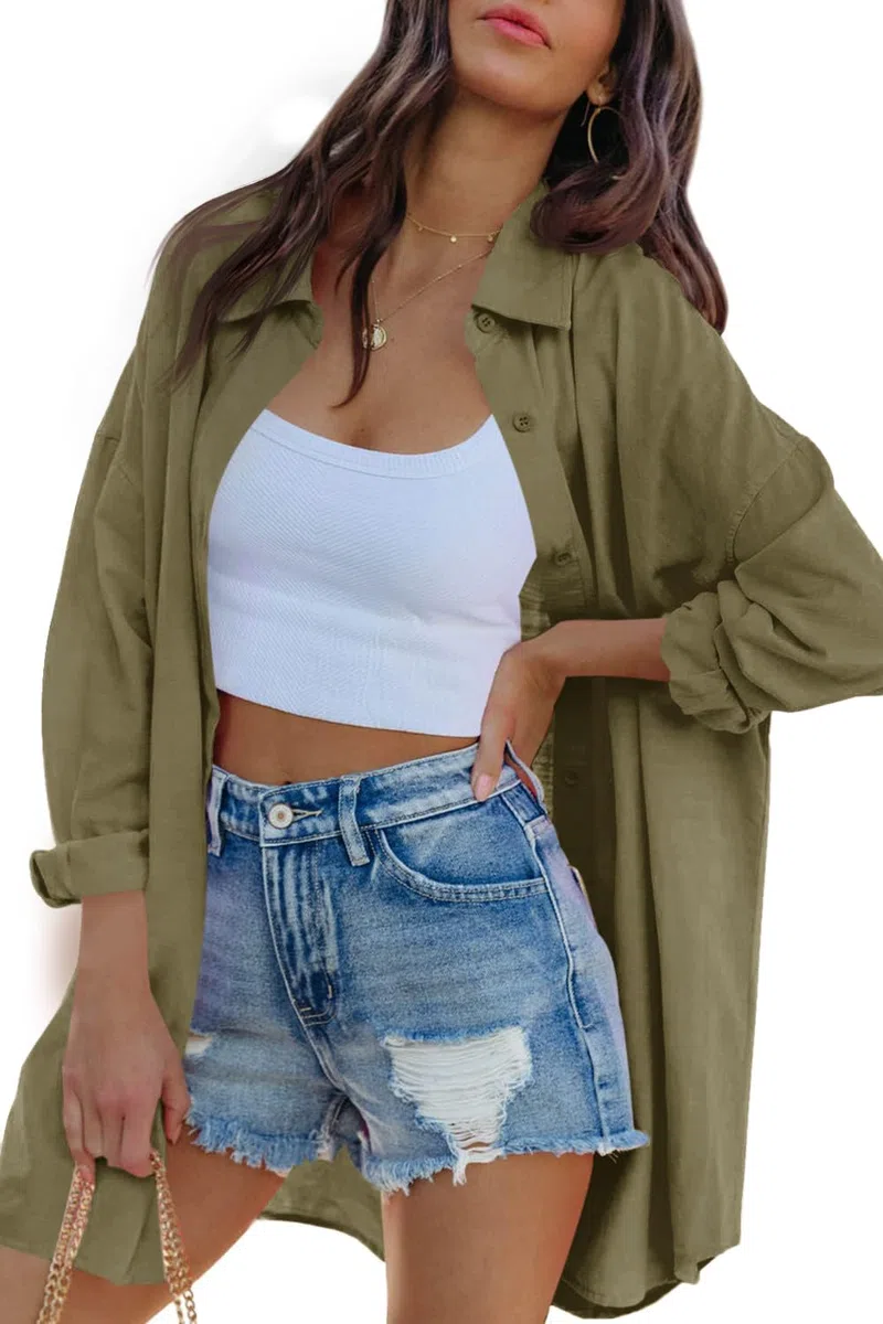 Cicy Bell Camicetta Oversize da Donna Camicie a Maniche Lunghe Button Down T-Shirt Casual in Cotone con Tasche