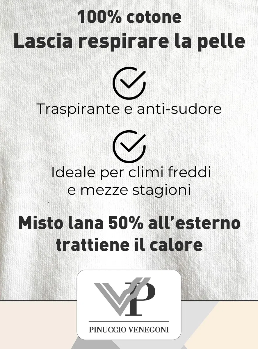 VP PINUCCIO VENEGONI Set 2 Magliette Uomo Lana e Cotone 100% Manica Lunga Termica Bianca