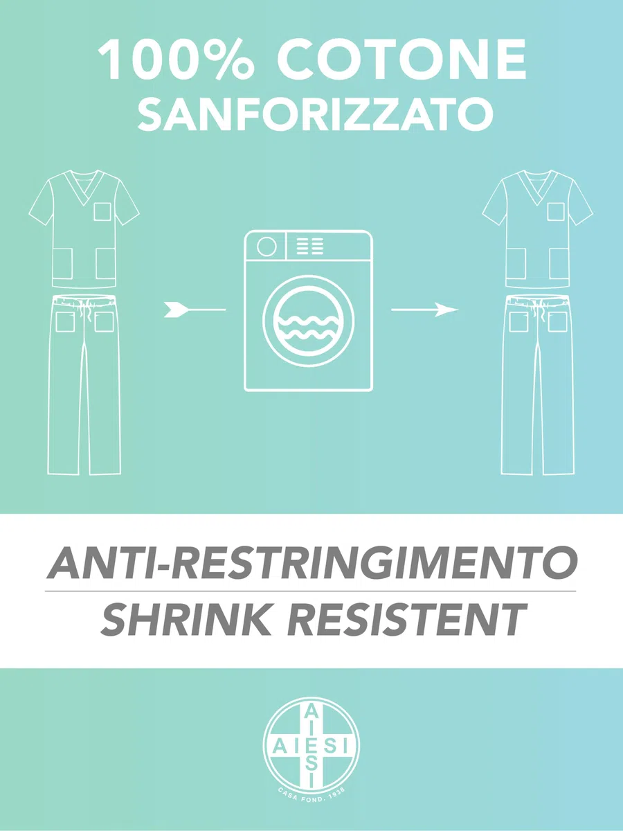 AIESI® Divisa Sanitaria uomo donna in cotone 100% sanforizzato pantaloni e casacca scollo a V
