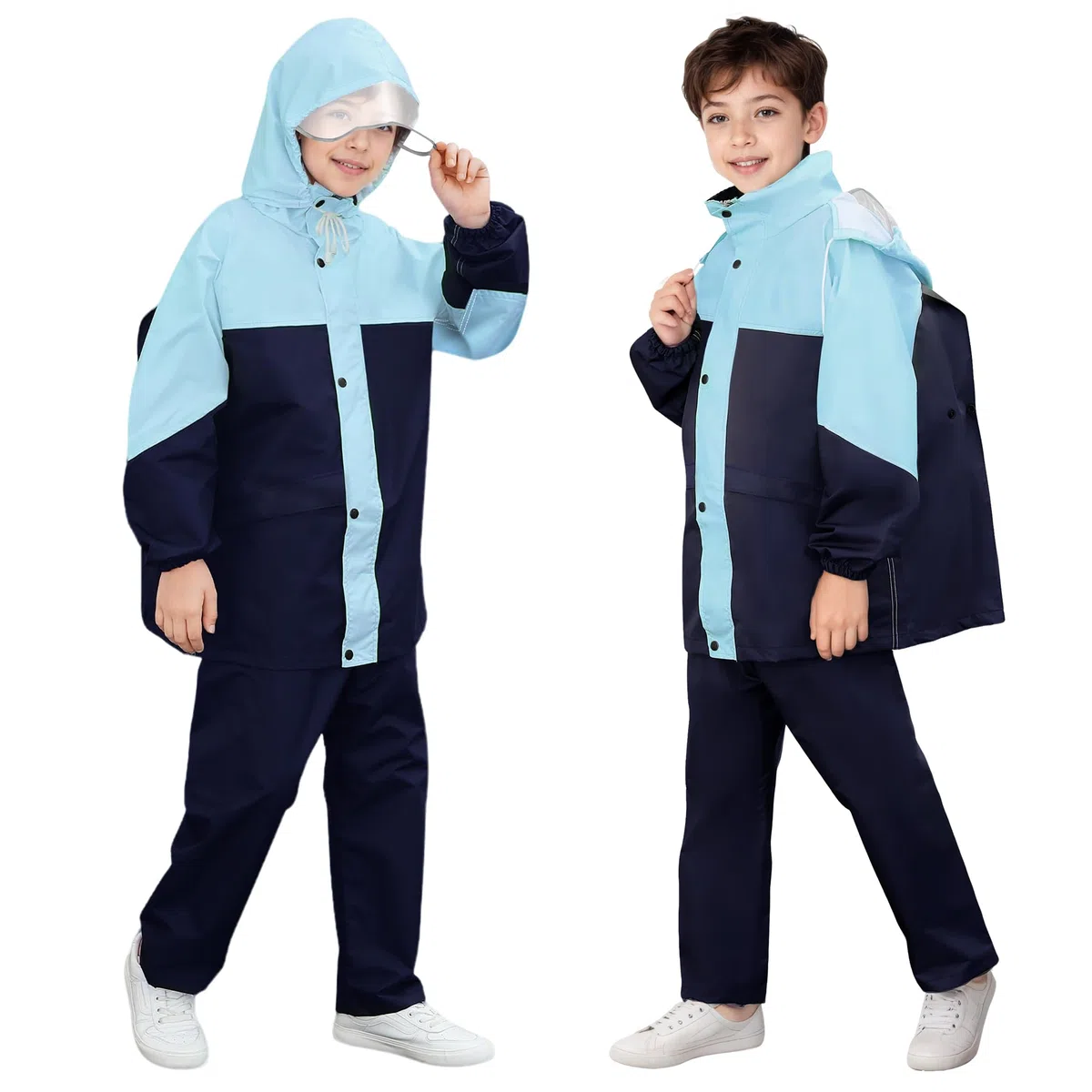 Impermeabile Tuta con Cappuccio Bambino Bambina Leggero Tuta Antipioggia Giacca & Pantaloni Impermeabili con Borsa Portatile Pioggia Completo Abbigliamento per Ragazze Ragazzi 8-14 anni