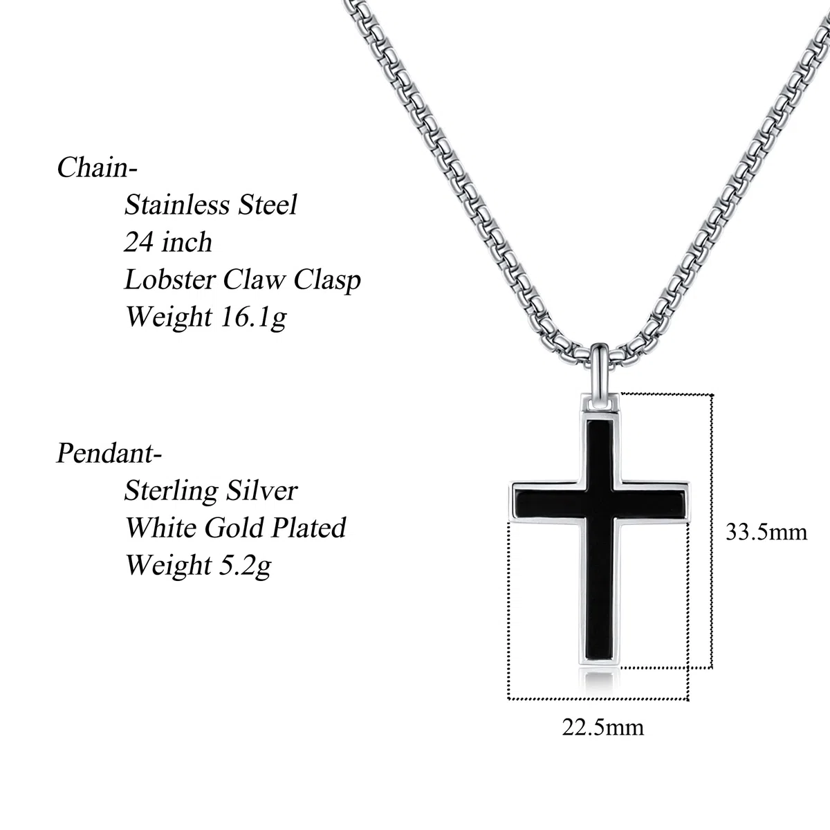 FANCIME Collana Croce Uomo in Argento Sterling 925 Crocifisso Ciondolo Nera, Gioielli Regalo per Lui Ragazzi Bambini - Catena Lunghezza: 60 cm