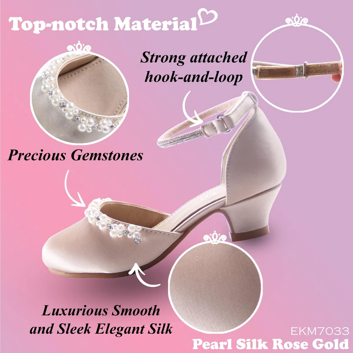 EIGHT KM Scarpe Mary Jane con Tacco Alto da Ragazza Principessa per Matrimonio e Festa EKM7033 Seta Liscia Lucida perlacea