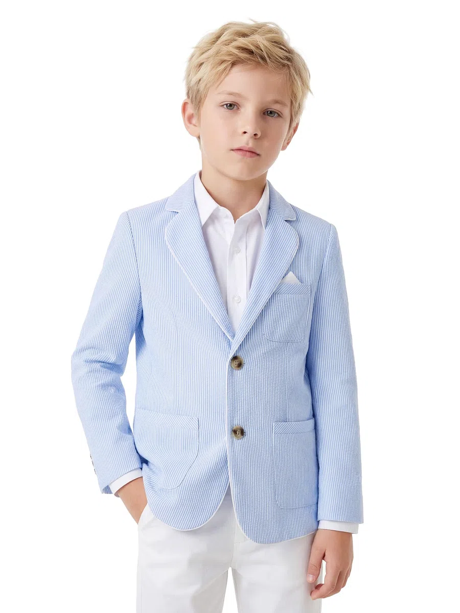 LOLANTA Giacca Seersucker Traspirante per Bambini, Giacca Elegante a Righe per Ragazzi per Occasioni Estive Informali, Verde Salvia