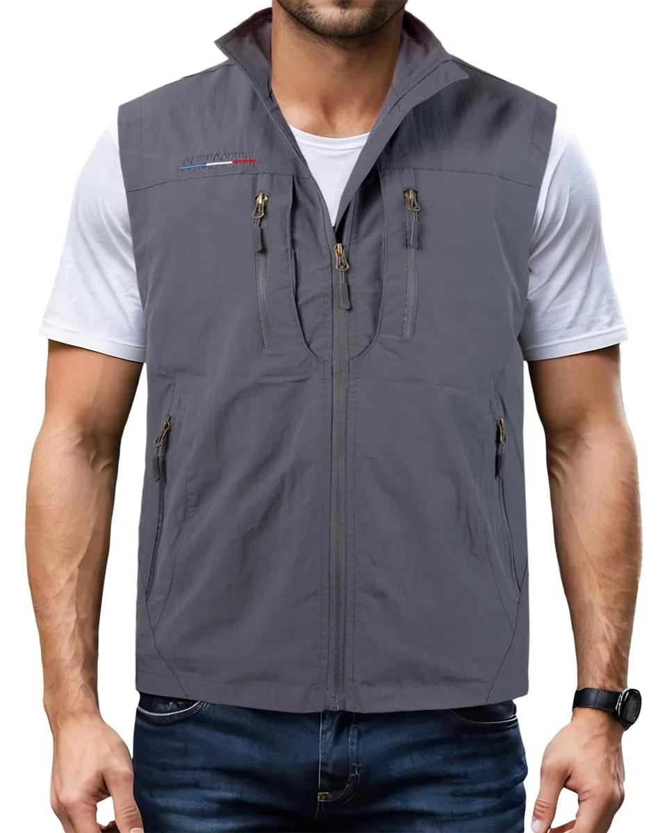 Gilet da Pesca da Uomo Asciugatura Rapida Giubbotto Senza Maniche Multitasche All'aperto Panciotto da Lavoro Caccia Trekking Fotografia Reporter