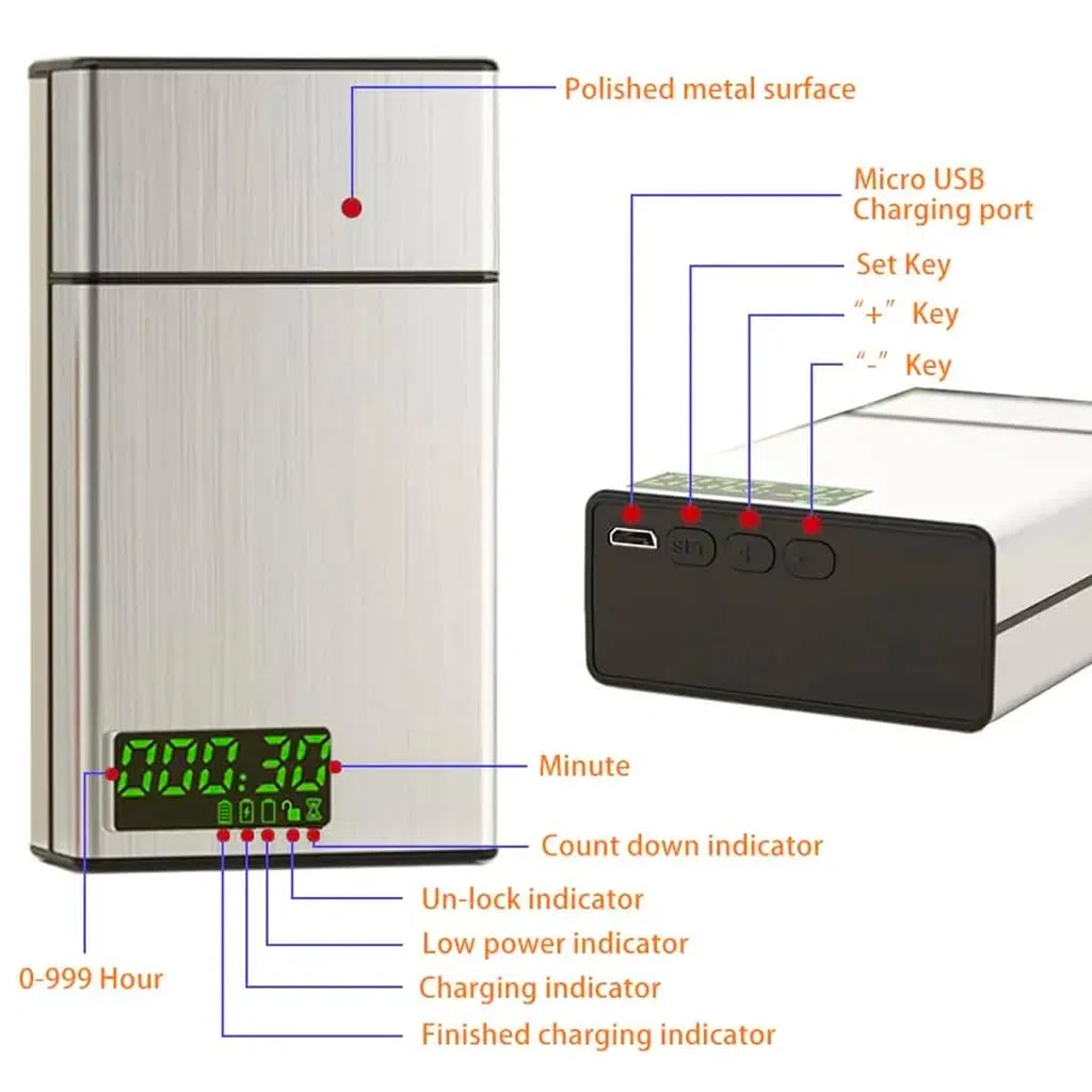 Porta Sigarette Smart con Chiusura a Tempo automatica in alluminio (Silver)