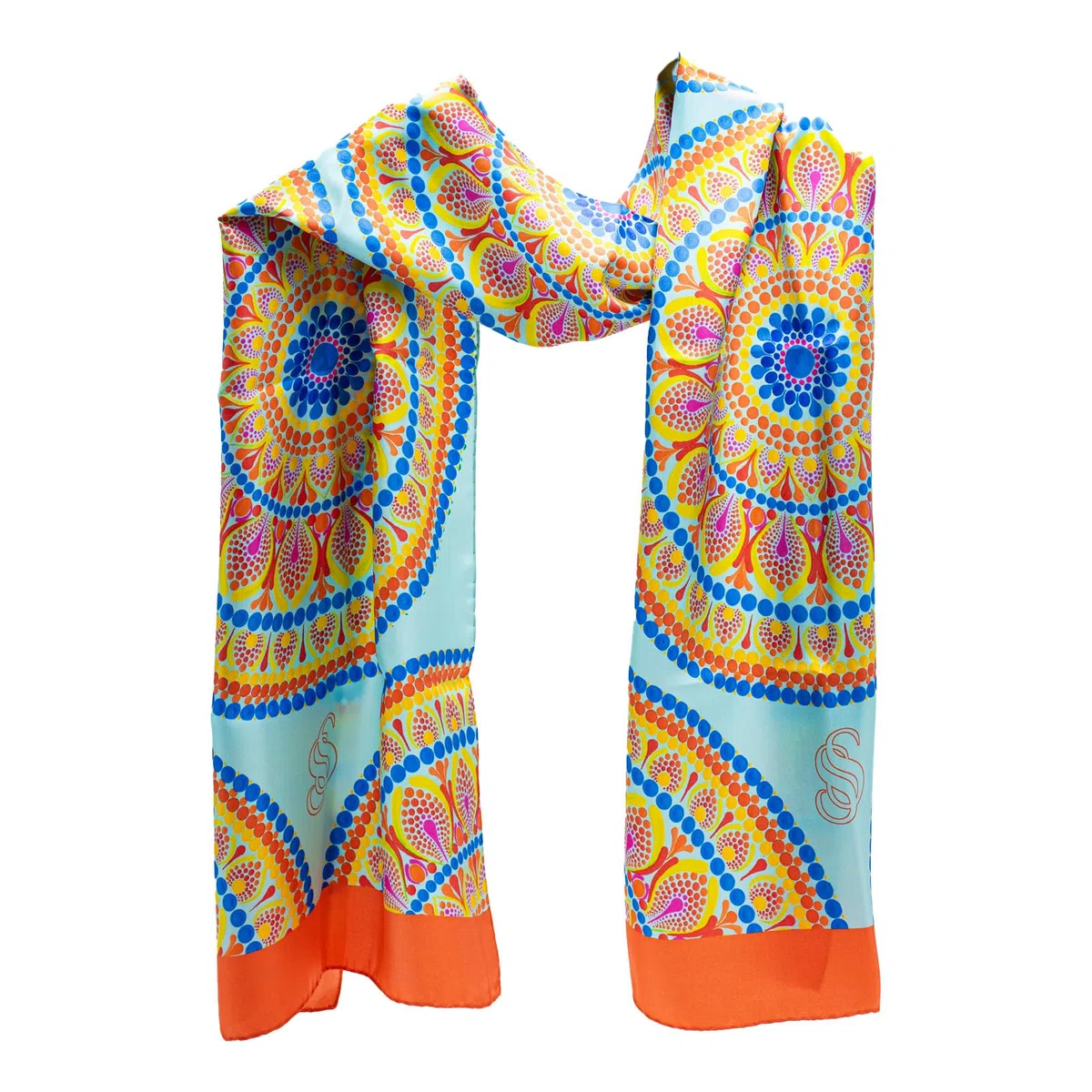 Sciarpa in 100% Seta Made in Italy 45x160 cm - Mandala Disegnato a Mano - Stola Lunga Elegante Donna, Accessorio Moda Artigianale Lago di Como