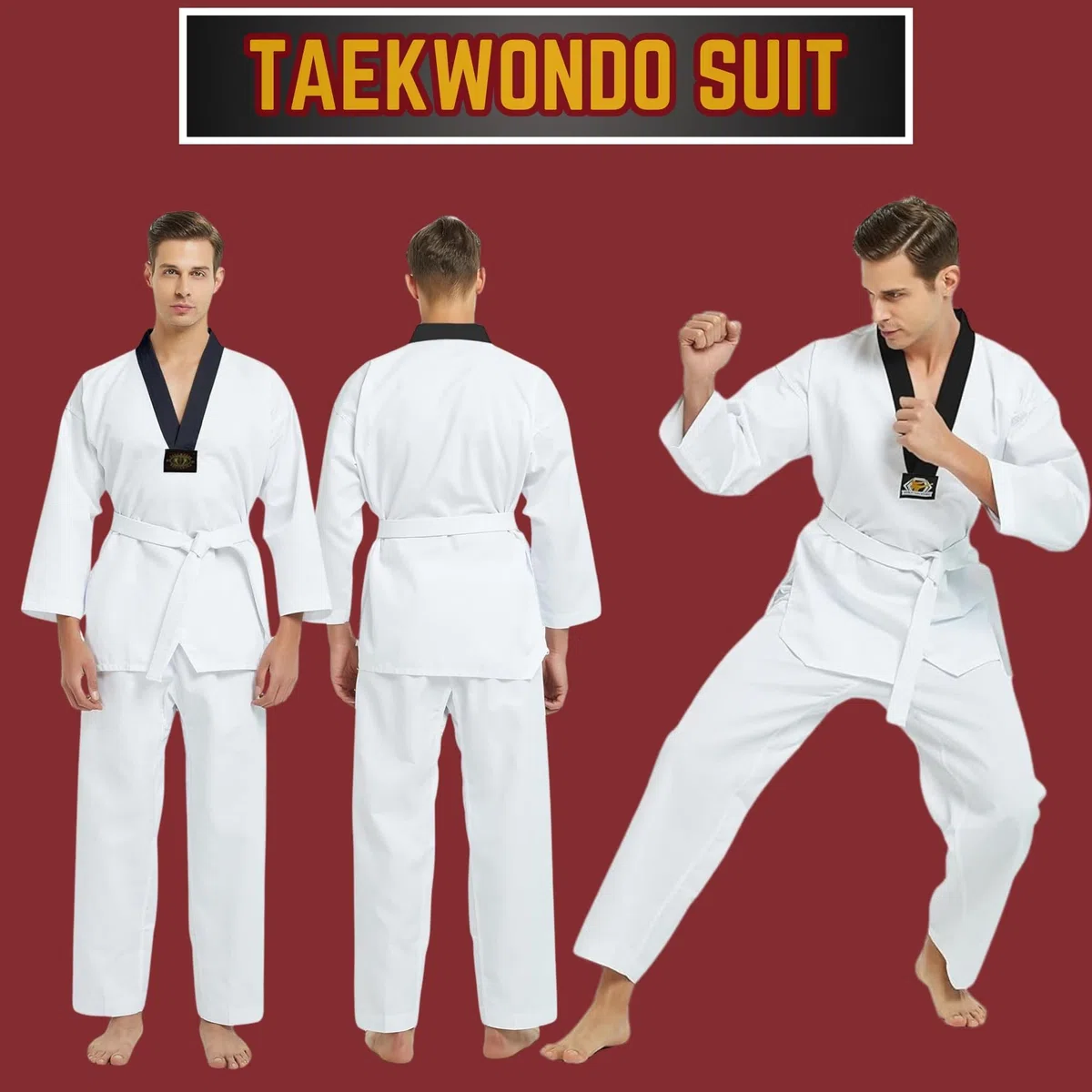 Taekwondo UH 1914 Uniforme, Scollo A V, Dobok Uniformi Bianche Taekwondo, Uomini, Donne e Bambini, MMA, Arti Marziali Karate, Senza Cintura
