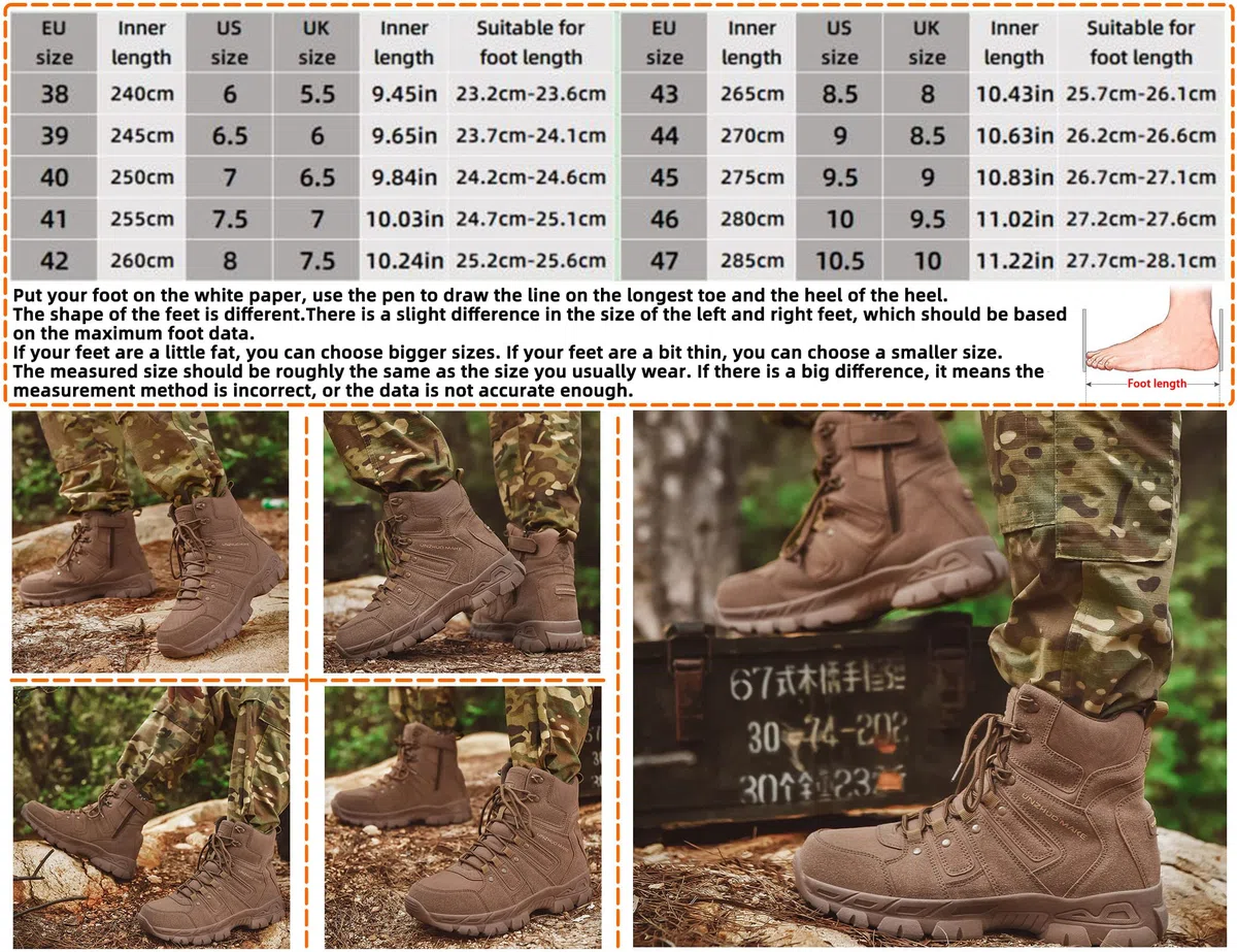 B2122 Stivali militari alti da uomo Scarpe da combattimento militari durevoli Impermeabili Traspiranti Escursionismo tattico Cerniera Stivali tattici esterni per forze dell'ordine Esercito