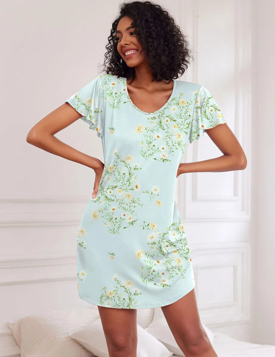 Ekouaer Camicia da Notte da Donna Floreale in Due Pezzi Indumenti da Notte a Maniche Corte Abito da Notte Estivo da 2 S-XXL