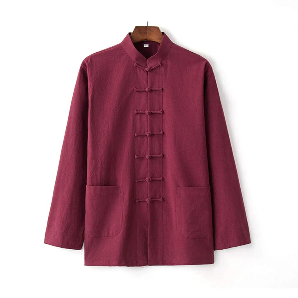 ZHOUXIAO Biancheria di Cotone Tai Chi Unifori Uniforme Uomo Kung Fu Abbigliamento Manica Corta Cinese Vestiti Tradizionali Tops, Tang Suit Hanfu Giacca Camicia Cappotto Marti Red-XXXL