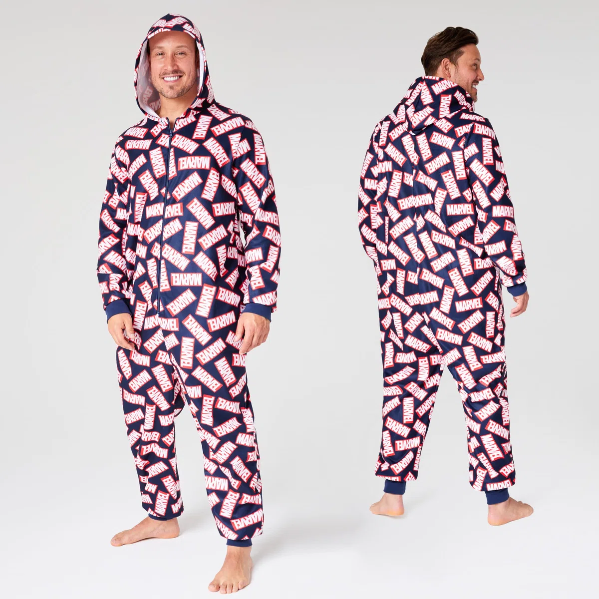 Marvel Pigiama Intero Uomo - Caldo Pigiamone in Pile con Cappuccio e Zip S-2XL - Pigiami Invernali Interi Avengers Gadget Regalo