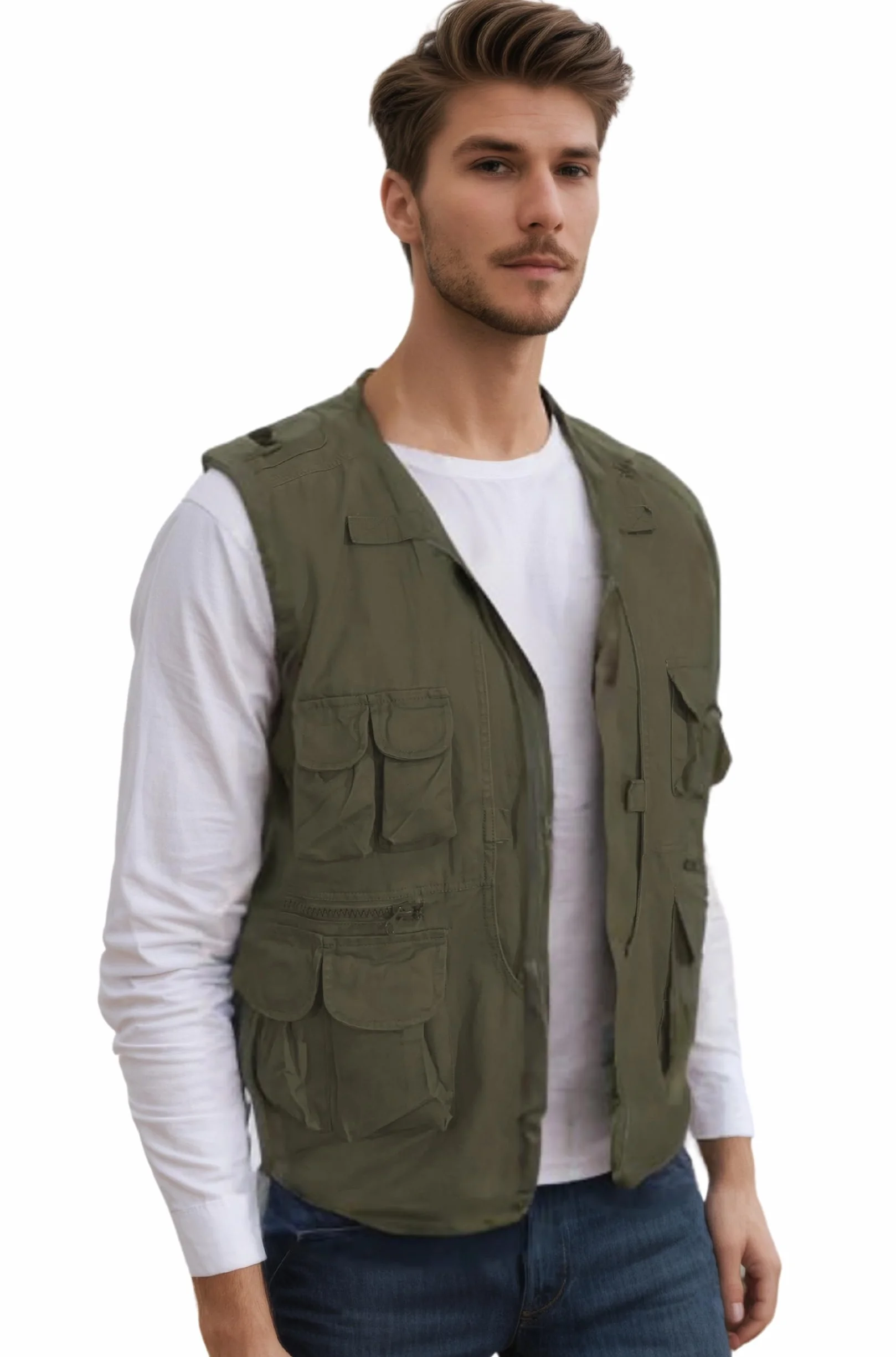 Uomo All'aperto Gilet Multi-Tasca di Cotone, Casual Leggero Traspirante Senza Maniche Fotografi Utility per Pesca Campeggio Sport