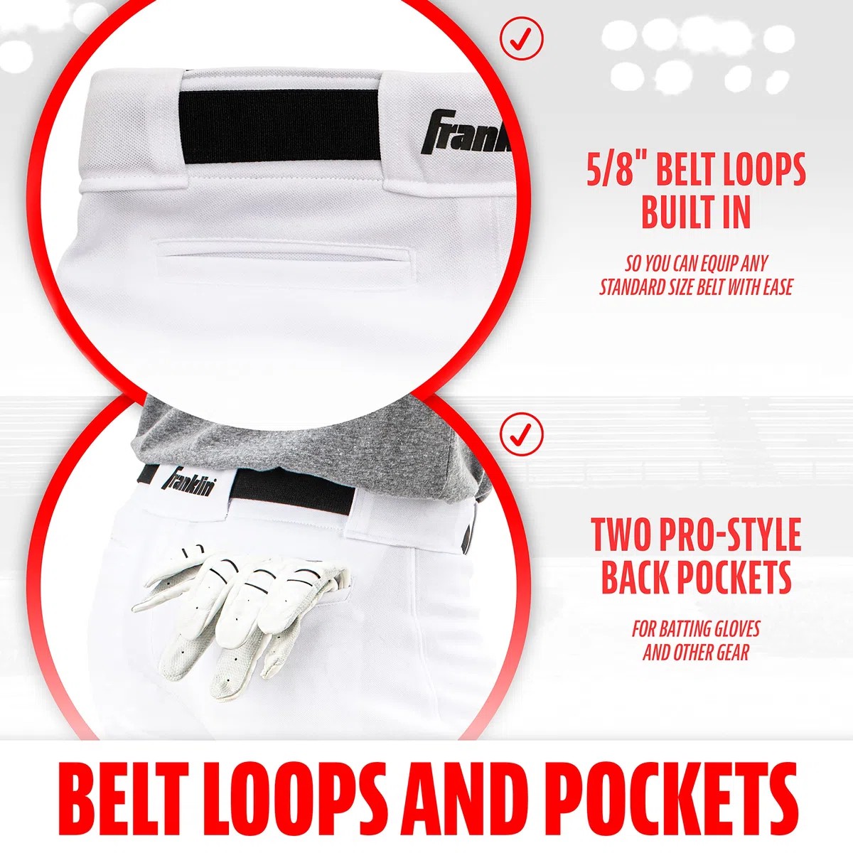 Franklin Sports Pantaloni da Baseball + Softball, Altezza al Ginocchio, per Bambini, con Passante per Cintura