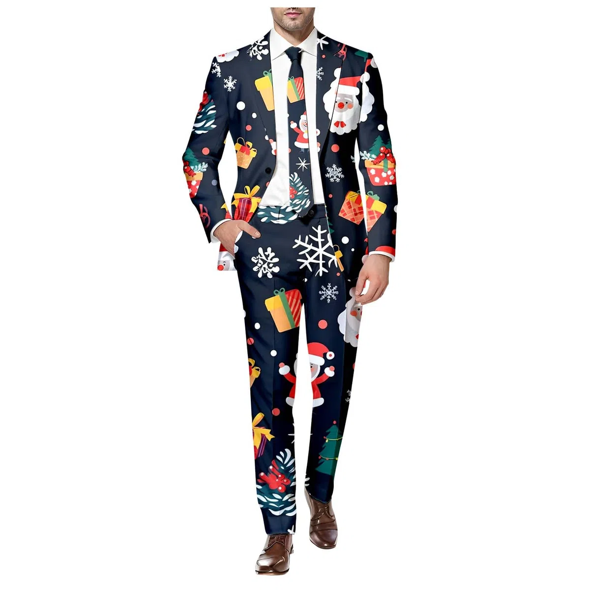 Generisch Vestito di Natale da uomo brutto costume di Natale festivo abito da uomo 2 pezzi affari smoking tuta stampa divertente Natale abiti da sposa