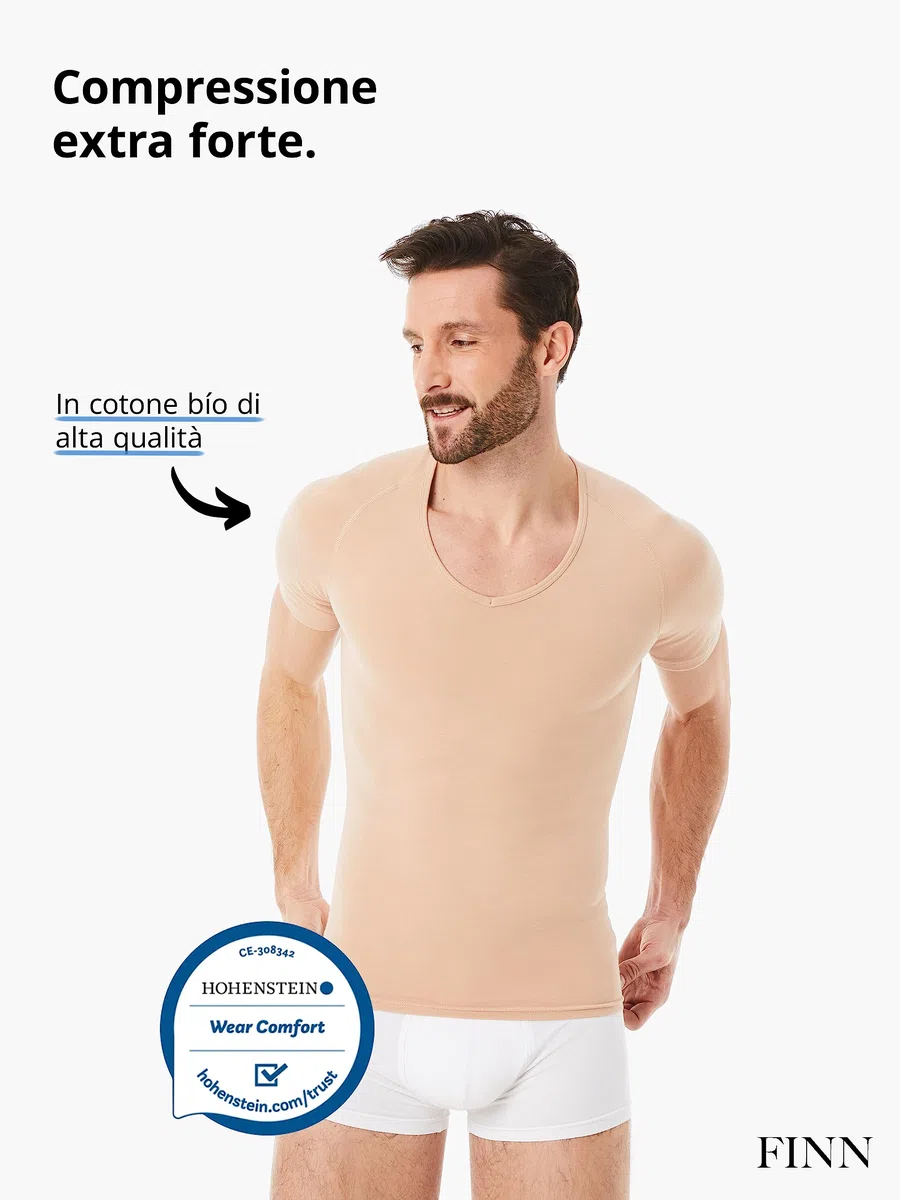 FINN Maglia Dimagrante Uomo con Scollo a V - Canottiera Snellente a Maniche Corte in Cotone - Camicia compressiva Body Shaper per Una Pancia più Piatta