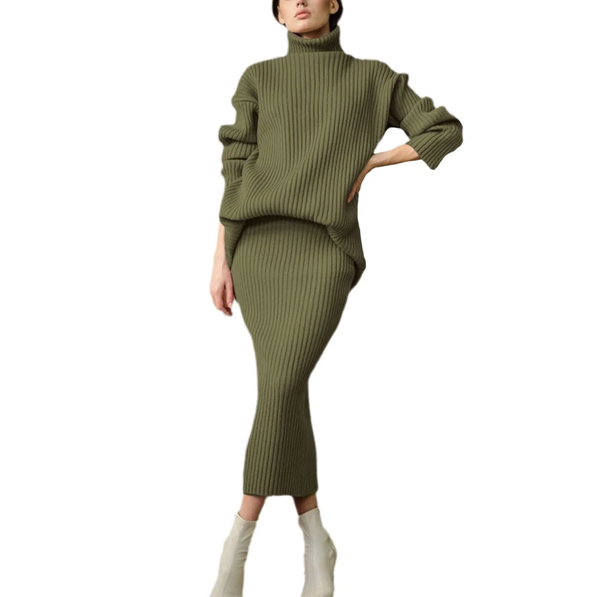 Maglione Due Pezzi da Donna Set Gonna Lavorata A Maglia Top A Coste 2 Pezzi Gonne Abiti Aderenti Gonna Midi Maniche Lunghe Set Maglione Lavorato A Maglia Completo per Il Tempo Libero