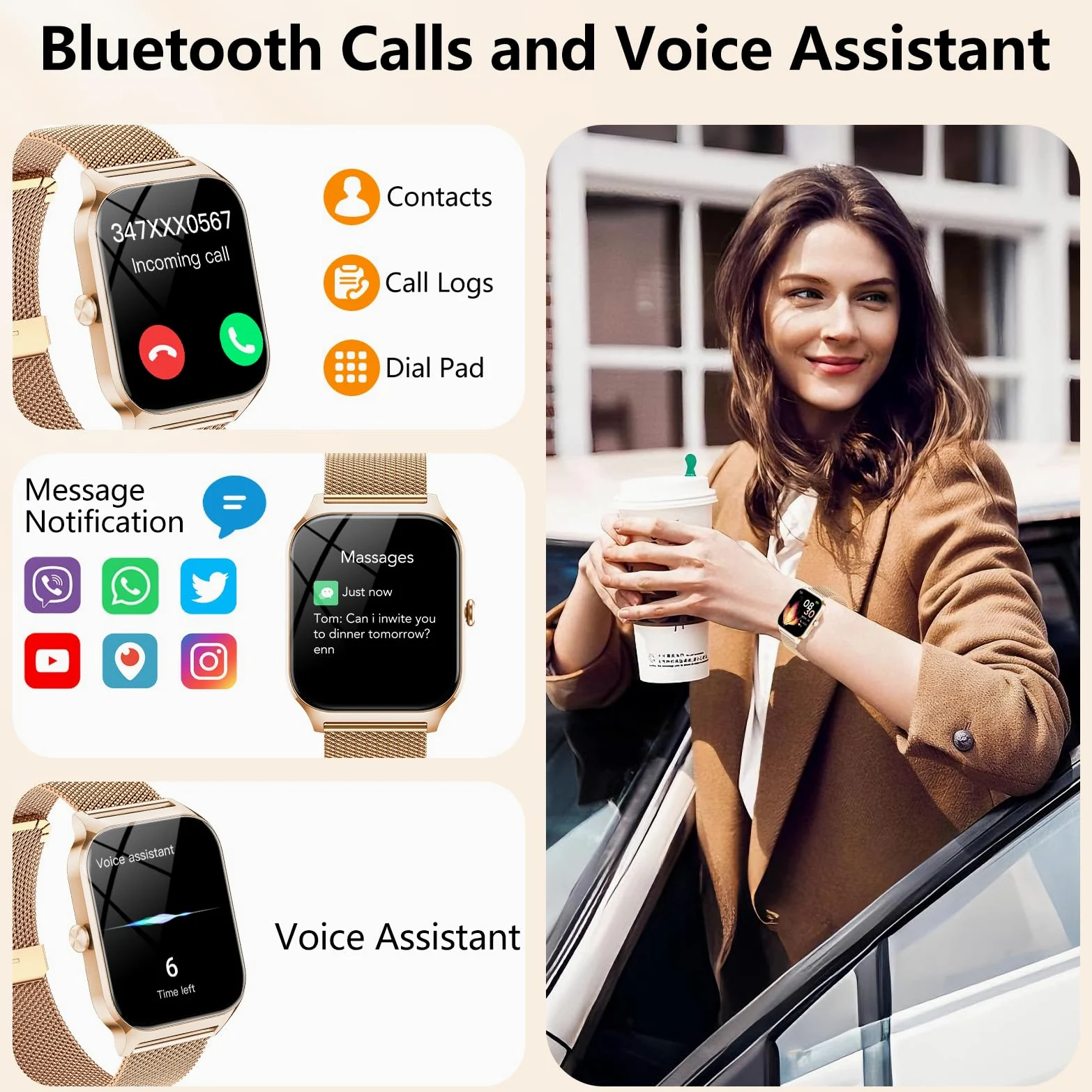 CASCHO Smartwatch Donna,1.85''Orologio Smartwatch Donna con Chiamate/Notifiche WhatsApp,120 Modalità Sportive/Sonno/Cardiofrequenzimetro/SpO2/Contapassi,Smart Watch per Android iOS(Doppio Cinturino)