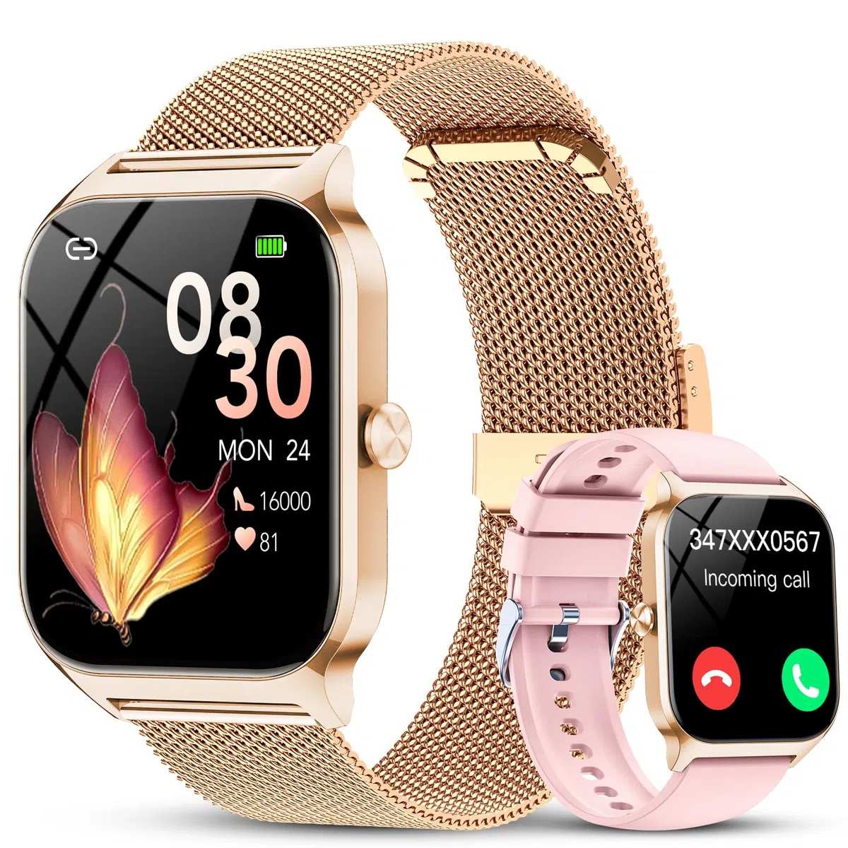 CASCHO Smartwatch Donna,1.85''Orologio Smartwatch Donna con Chiamate/Notifiche WhatsApp,120 Modalità Sportive/Sonno/Cardiofrequenzimetro/SpO2/Contapassi,Smart Watch per Android iOS(Doppio Cinturino)