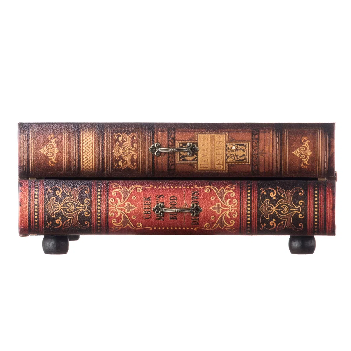 Rebecca Mobili Cassettiera da tavolo, cofanetto libro 2 cassetti, legno pu, vintage, marrone, organizzazione scrivania trucchi - Misure 13 x 30 x 21 cm (HxLxP) - RE6276