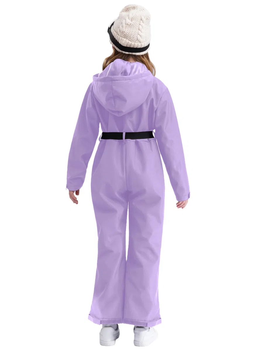 dPois Tuta Intera Sci Bambina Tuta da Neve Ragazza Tuta Sportiva Esterno Overall Impermeabile Jumpsuit con Cappuccio Body con Cintura Pagliaccetto Sportivo Snowsuit