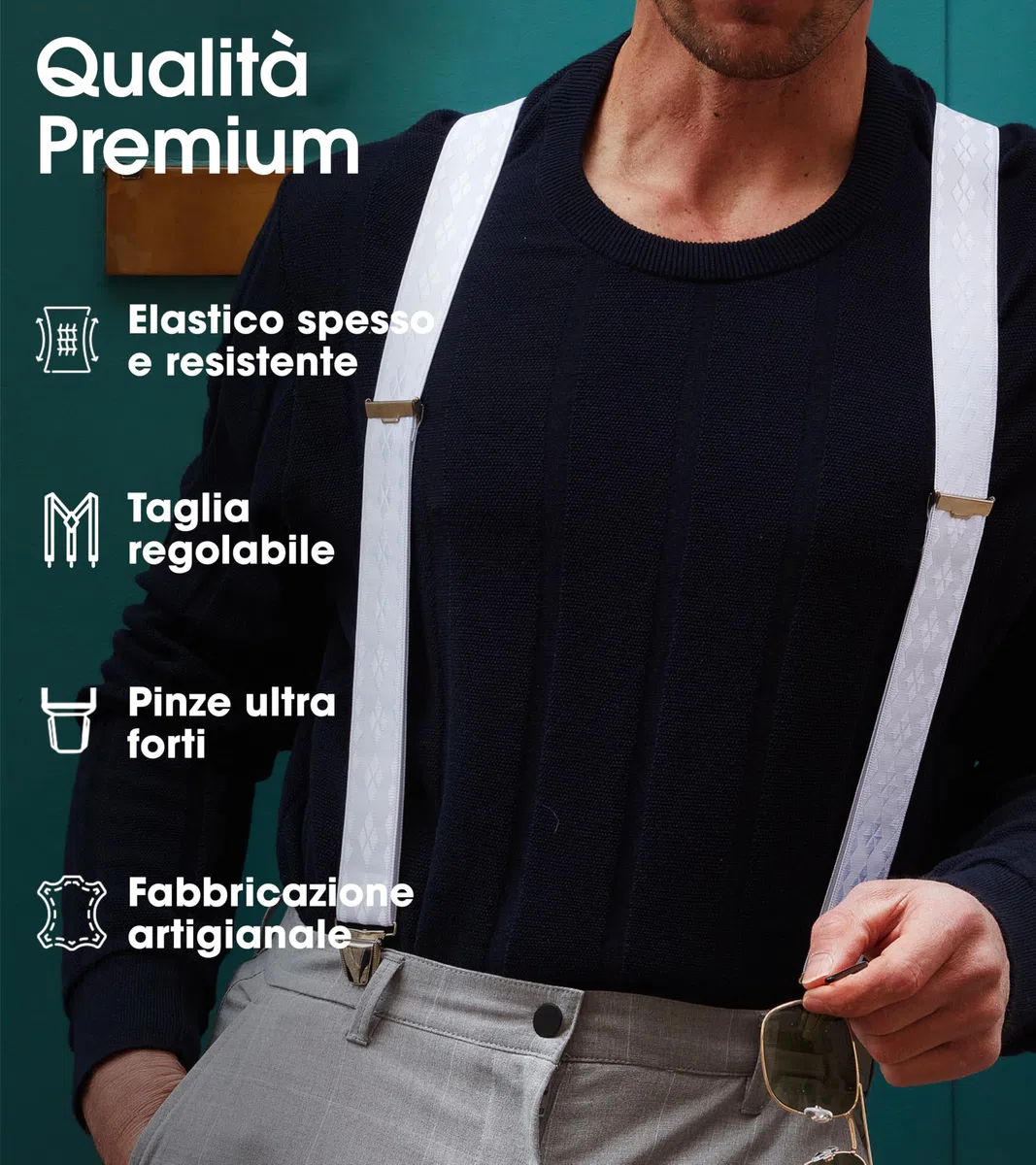 Pierrot - Bretelle Uomo Larghe Premium Vintage - Regolabili Fino A 130cm - Elastico Rinforzato - Garantite A Vita - Clip molto forti - Bretelle Uomo Eleganti