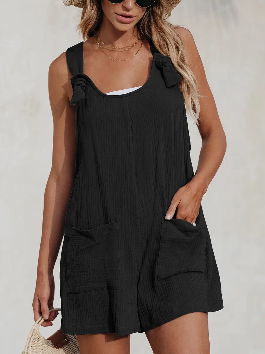 CUPSHE Tuta da donna scollo a U senza maniche pagliaccetto gamba larga tasche anteriore corta tuta estiva spiaggia pantaloni sciolti