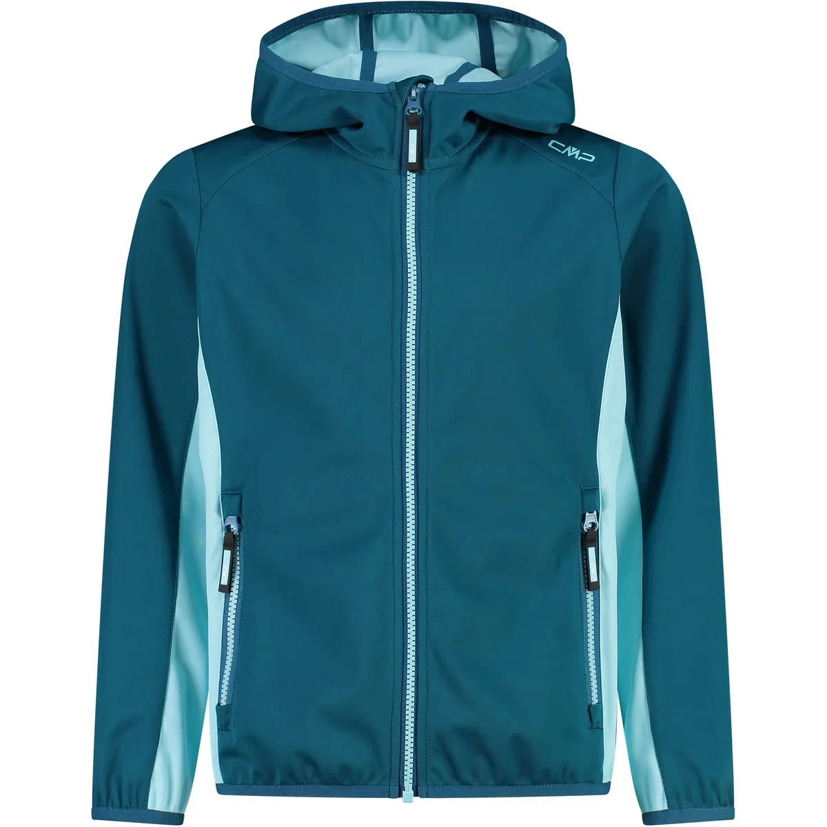 CMP - Giacca in light softshell da bambini con cappuccio fisso, Deep Lake-Acqua, 140