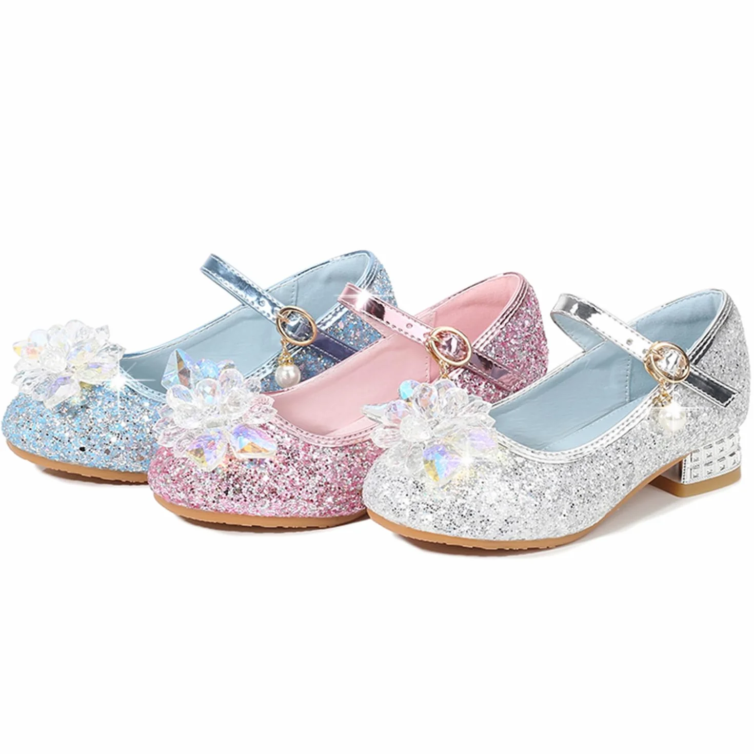 Scarpe da Principessa per Ragazze Scarpe col Tacco Bambine Punta Chiusa Ballerine Principessa Sera Matrimonio Festa Cocktail Mary Jane