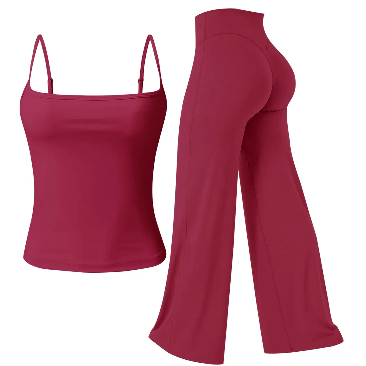 JN JANPRINT Set da palestra da donna, 2 pezzi, canotta con scollo rotondo, pantaloni a gamba dritta, abiti da yoga