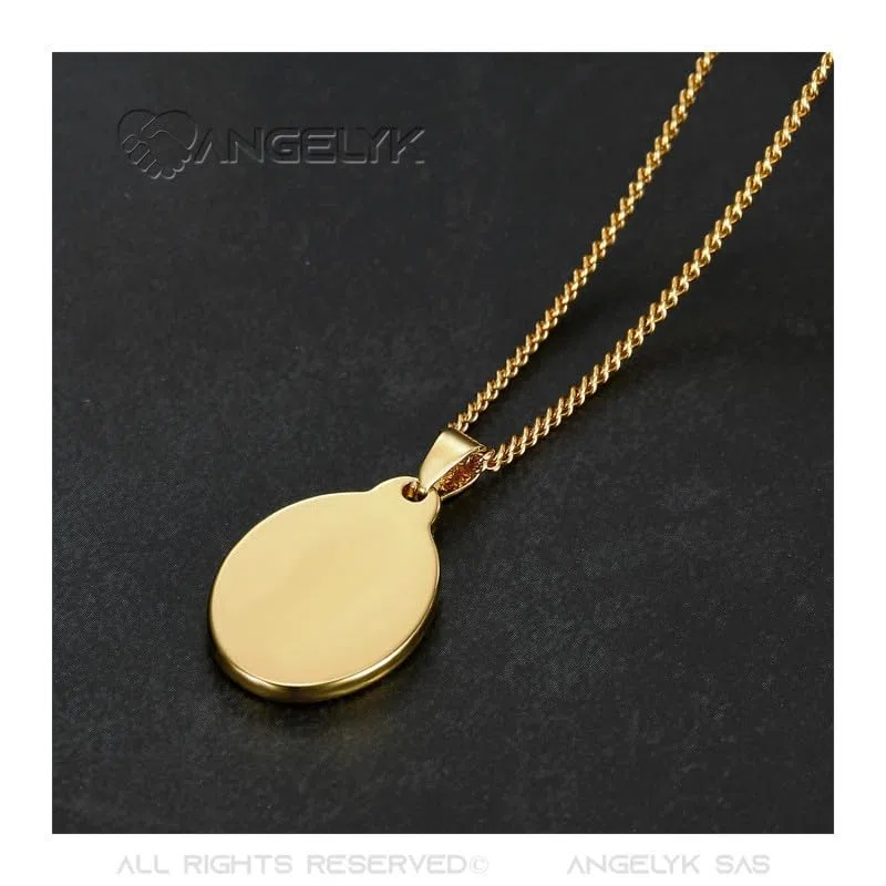 BOBIJOO JEWELRY - Ciondolo Medaglia Angelo Custode Gabriel Battesimo, Nascita Bambino Baby Acciaio Oro Placcato Oro Catena