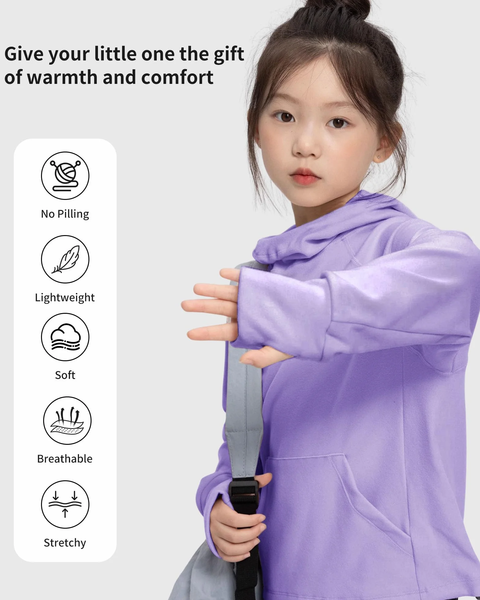 Rolanko Felpe con Cappuccio in Pile per Ragazze Maniche Lunghe Pullover con Cappuccio Leggero e Confortevole con Tasca, Abbigliamento Sportivo Caldo per Bambini