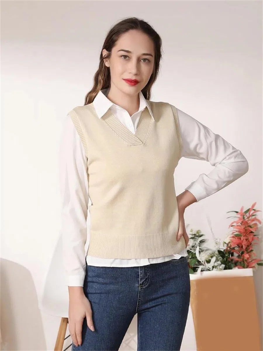Maglione da donna in tinta unita gilet in lana leggera maglione stile college