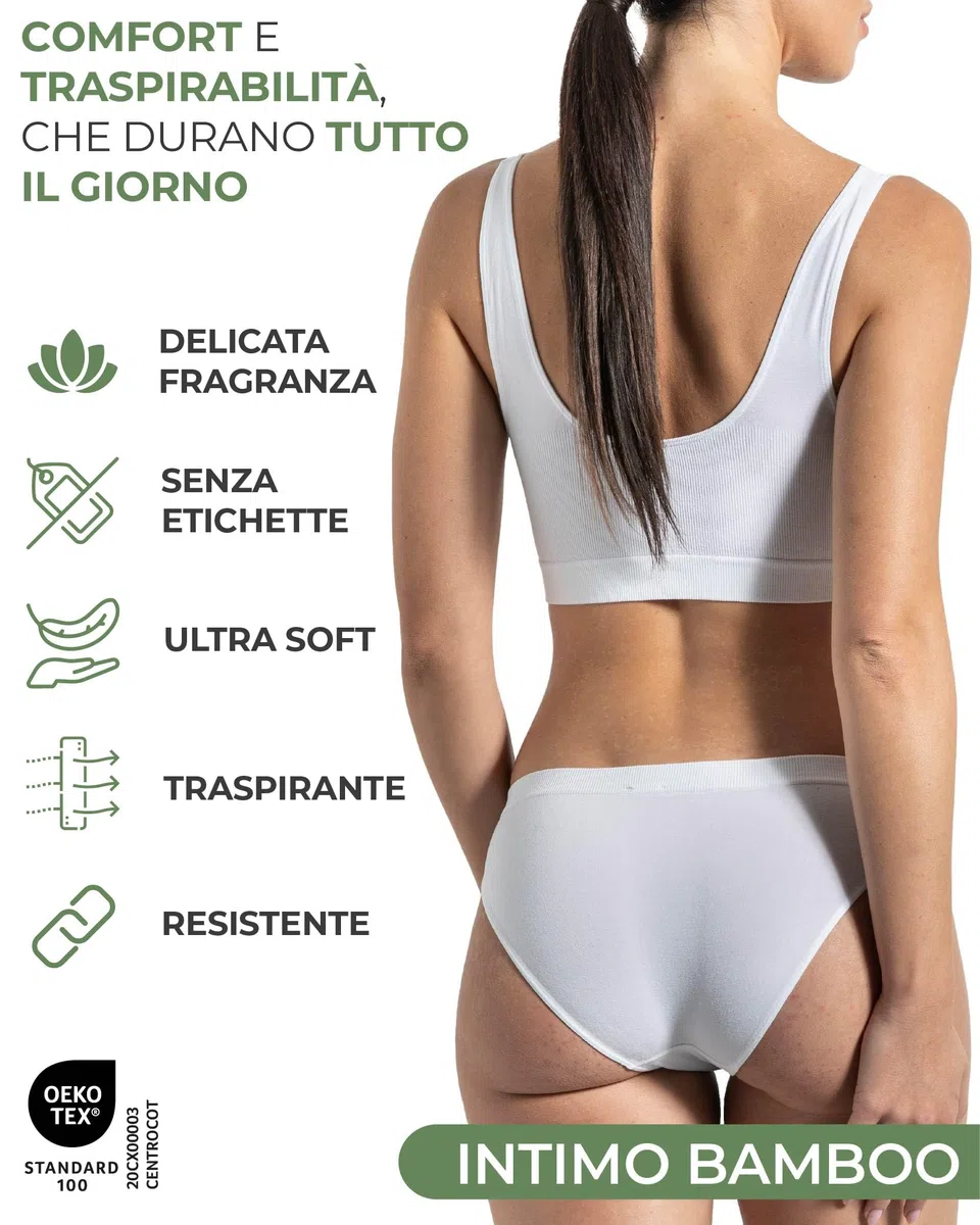 Risalti Reggiseno Senza Ferretto Bamboo Spalla Larga 3 pz - Bralette Donna Senza Cuciture ed Etichette, Reggiseno Donna in Viscosa Elasticizzata, Brassiere, Top Morbido, Intimo - Made in Italy