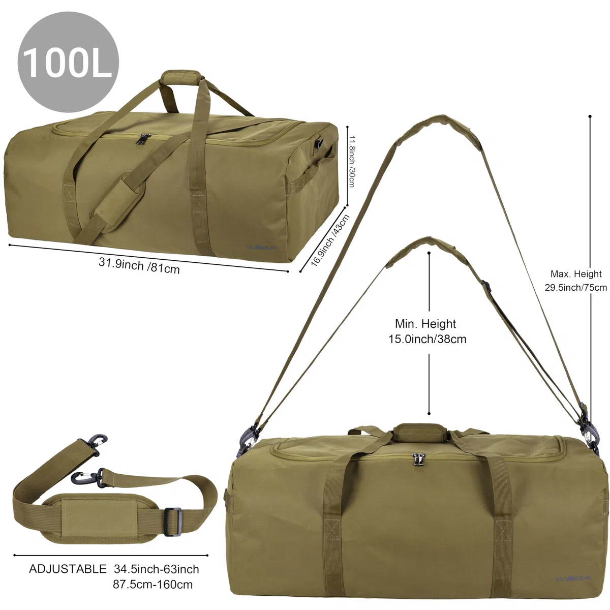 Borsone da Viaggio Grange, 100L Large Borsa da Viaggio Grande Capacità Borsa Sportiva Uomo Impermeabile Borse Bagagli Travel Duffel Bag Resistente Borsoni da Viaggio Grandi per Sport Viaggi Campeggio