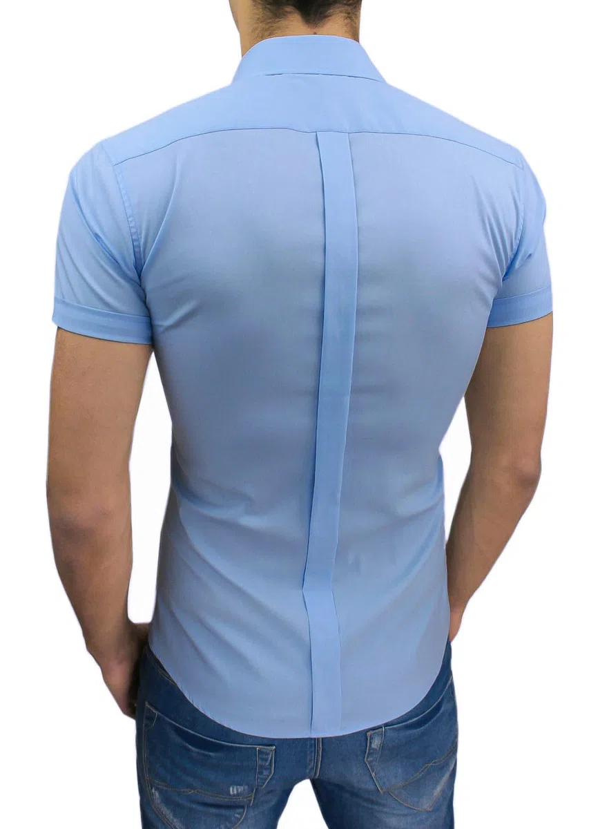 Evoga Camicia Uomo Slim Fit a Maniche Corte Aderente Elasticizzata Casual