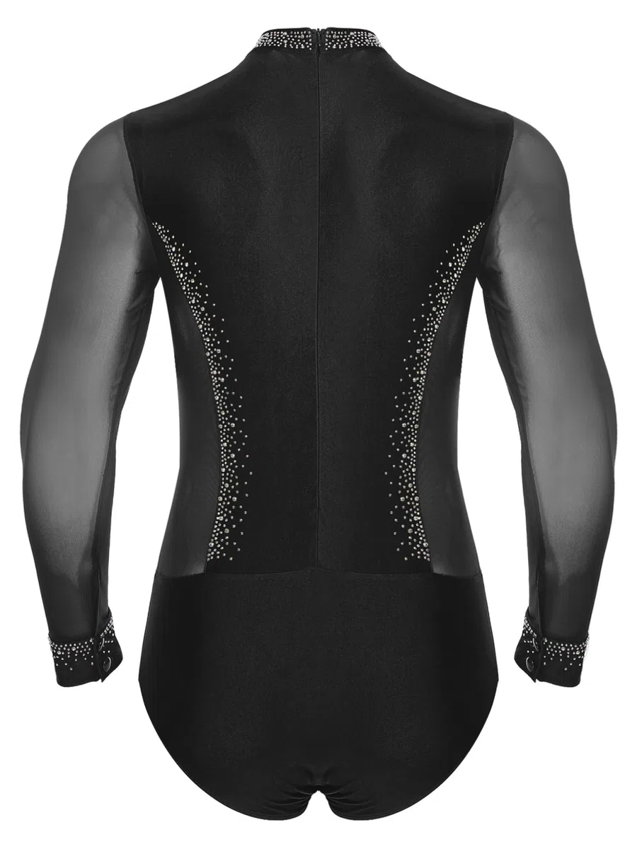 JEATHA Completo da Ballo Latino Uomo Camicia Body Danza Classica con Strass e Pantaloni a Zampa Nappe da Danza Moderna Tuta da Pattinaggio Artistico Salsa Rumba