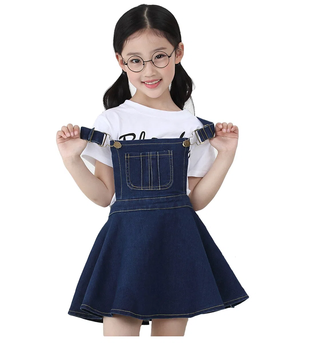 KIDSCOOL SPACE Salopette di Jeans da Bambina,Salopette di Jeans Regolabile Strappata