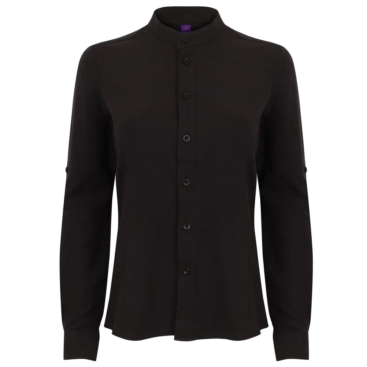 Henbury - Camicia con colletto alla coreana e maniche ripiegabili - Donna (S) (Nero)