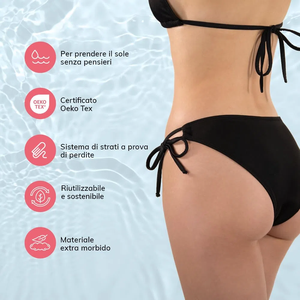 MYLILY | Slip Costume mestruale Donna | Costumi assorbenti per Ciclo | Costume Mare per Ciclo mestruale | Slip da Bagno mestruale con Lacci