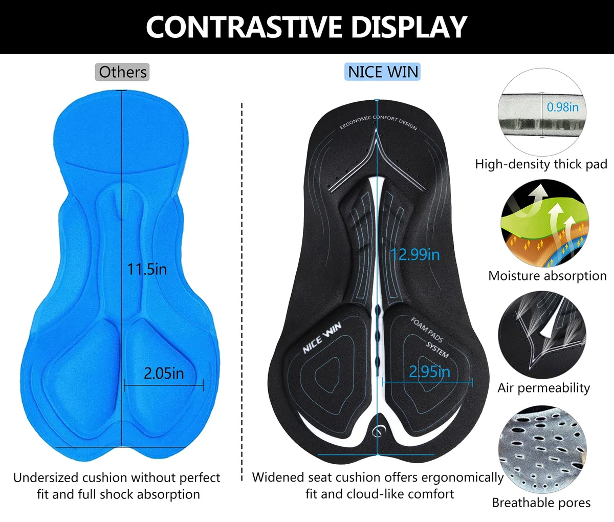 NICEWIN - Pantaloncini da Ciclismo e Motociclismo da Uomo, con Imbottitura 3D, ad Asciugatura Rapida