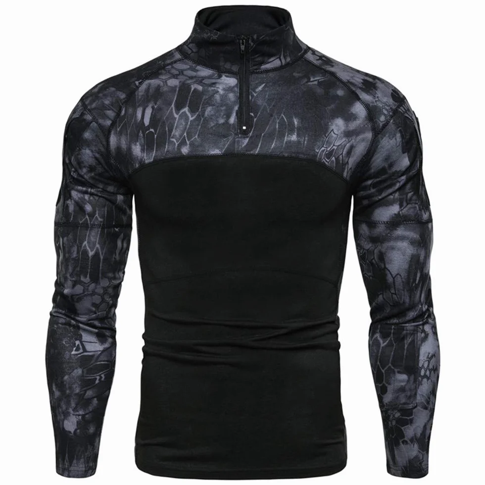 Camicia tattica a maniche lunghe da uomo con zip 1/4 camicia da combattimento stile militare con tasche Airsoft Top abbigliamento esterno per la caccia campeggio escursionismo