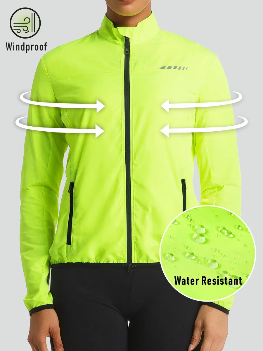 Przewalski Giacca a vento da donna, leggera, antivento e impermeabile, riflettente, con zip completa, 2 tasche con zip, per corsa, ciclismo ed escursionismo
