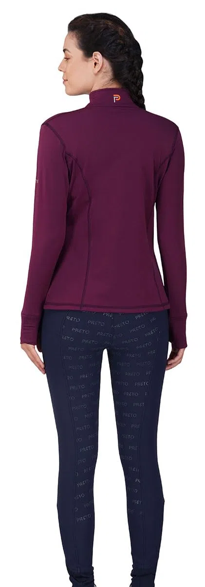 Preto Young Rider - Maglia termica da donna, a maniche lunghe, abbigliamento equestre e attrezzatura per equitazione (bacca/sorbetto)