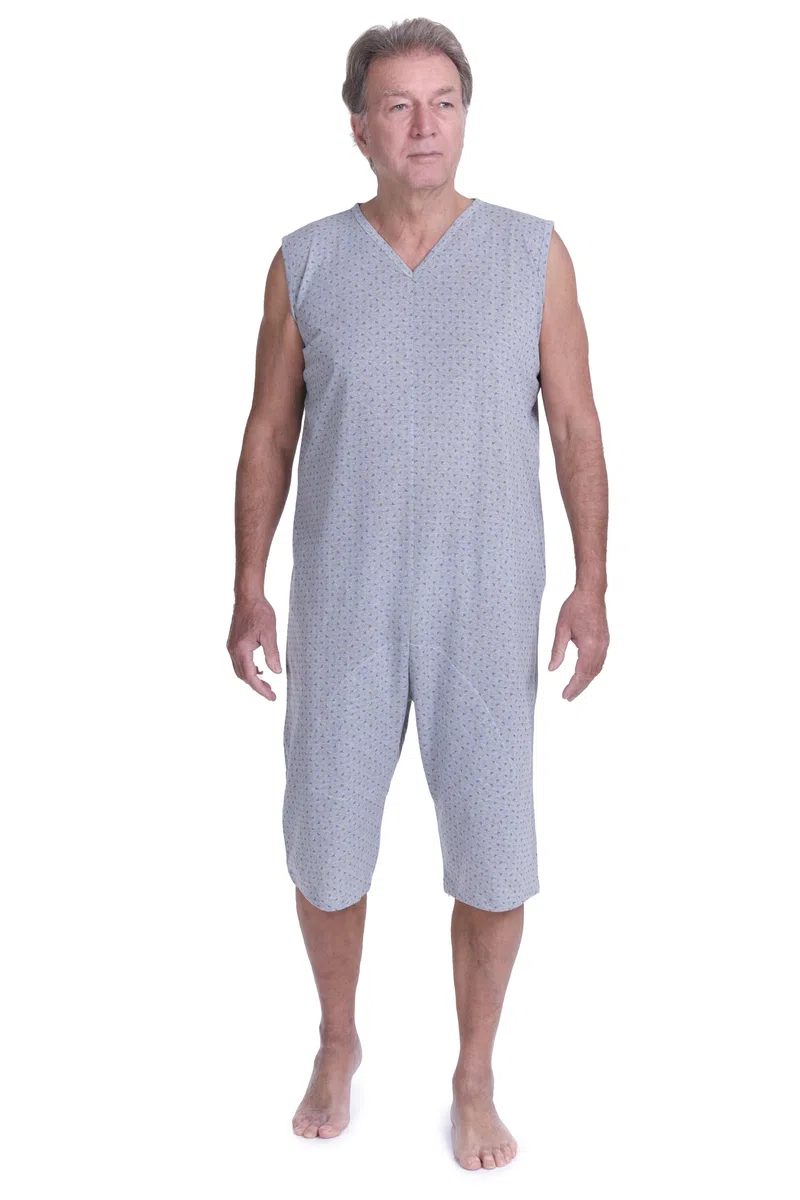 FERRUCCI COMFORT Pigiama Tutone Sanitario Estivo Smanicato in Cotone - 9008/8 - Adatto per Anziani, Incontinenza, Alzheimer, Pantalone Corto, Fresco (Grigio, XL)