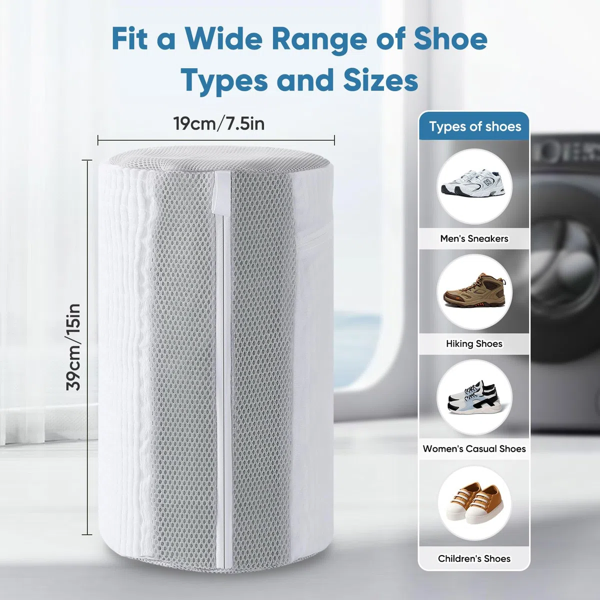 Aship 2 Pezzi Sacchetti Scarpe Lavatrice con Allarga Scarpe e Tasca laterale in rete, Sacchetti per Lavare Scarpe in Lavatrice con Pulizia a 360° e cerniera laterale nascosta (Bianco)