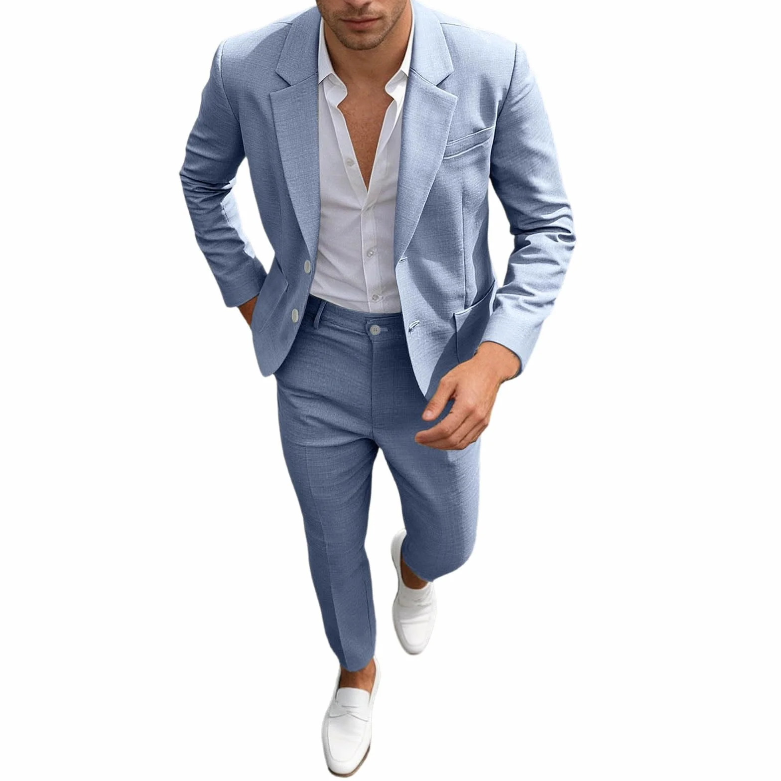 Abito da Uomo 2026 2 Pezzi Abito da Lavoro Monopetto e Pantaloni a Maniche Lunghe in Tinta Unita Business Completo alla Moda Smoking Giacche con Un Bottone per Lo Sposo Cerimonia Matrimoni