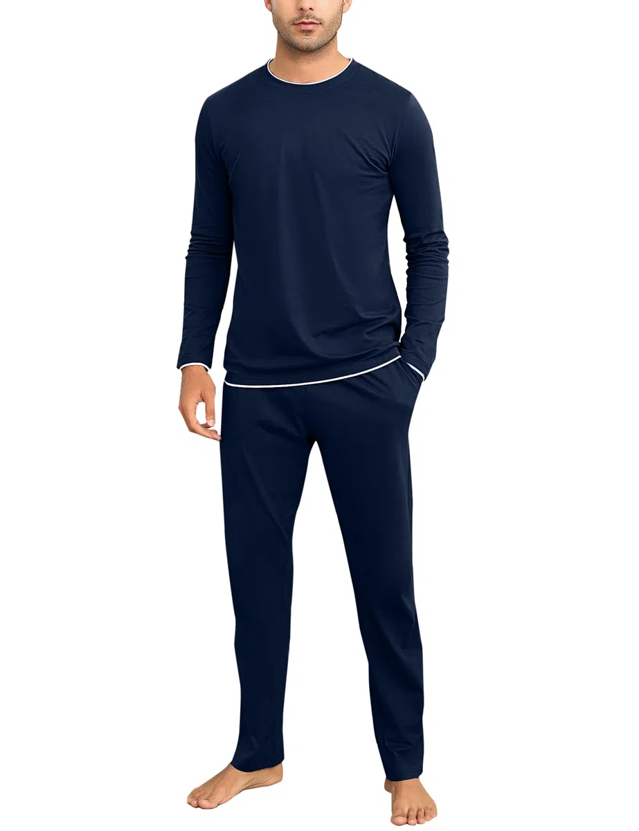 Aseniza Pigiama da Uomo Invernale, Pigiama a Maniche Lunghe in Cotone Semplice ed Elegante Pigiama Morbido Loungewear