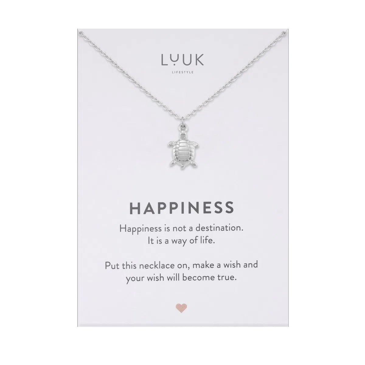 LUUK LIFESTYLE Collana con ciondolo diverso e acciaio inossidabile 50 cm, con carta HAPPINESS, idea regali donna, lei, ragazza, compleanno, portafortuna, gioielli elegante, argento, or, rosa